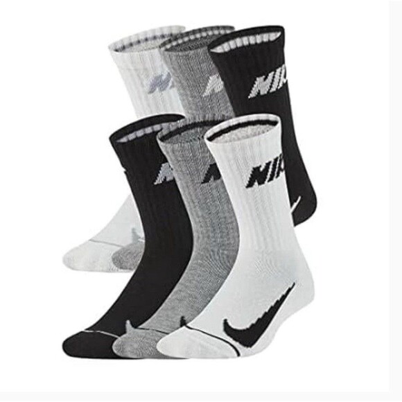Nike Kids Performance Crew Cushioned Training Socks Sz XS 5-7 Shoe 10C-3Y 6-Pack - Picture 1 of 7